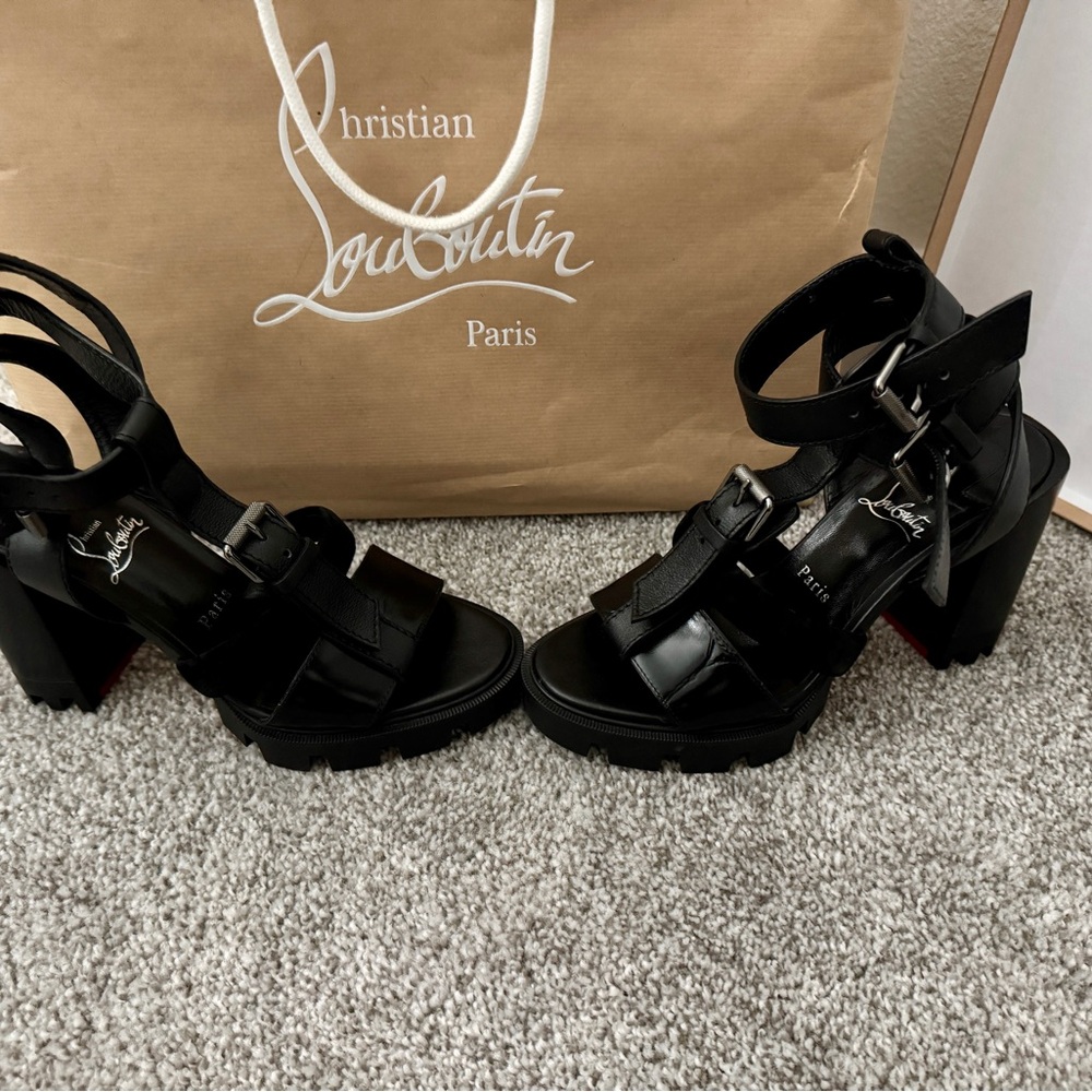 Christian Louboutin Black Chunky Heel Sandals